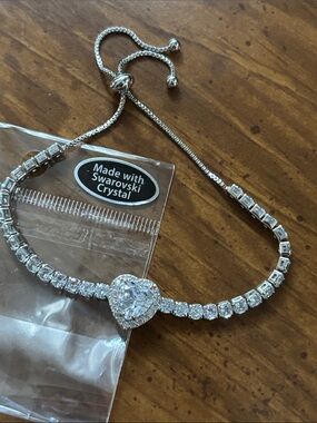 Made with Swarovski Crystals Heart Adjustable Silver-Tone Bracelet